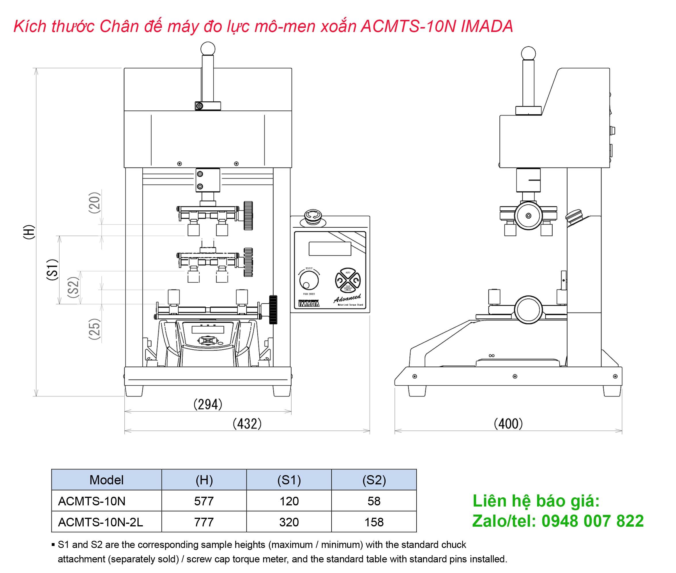 Kich thuoc Chan de may do luc mo men xoan ACMTS 10N IMADA