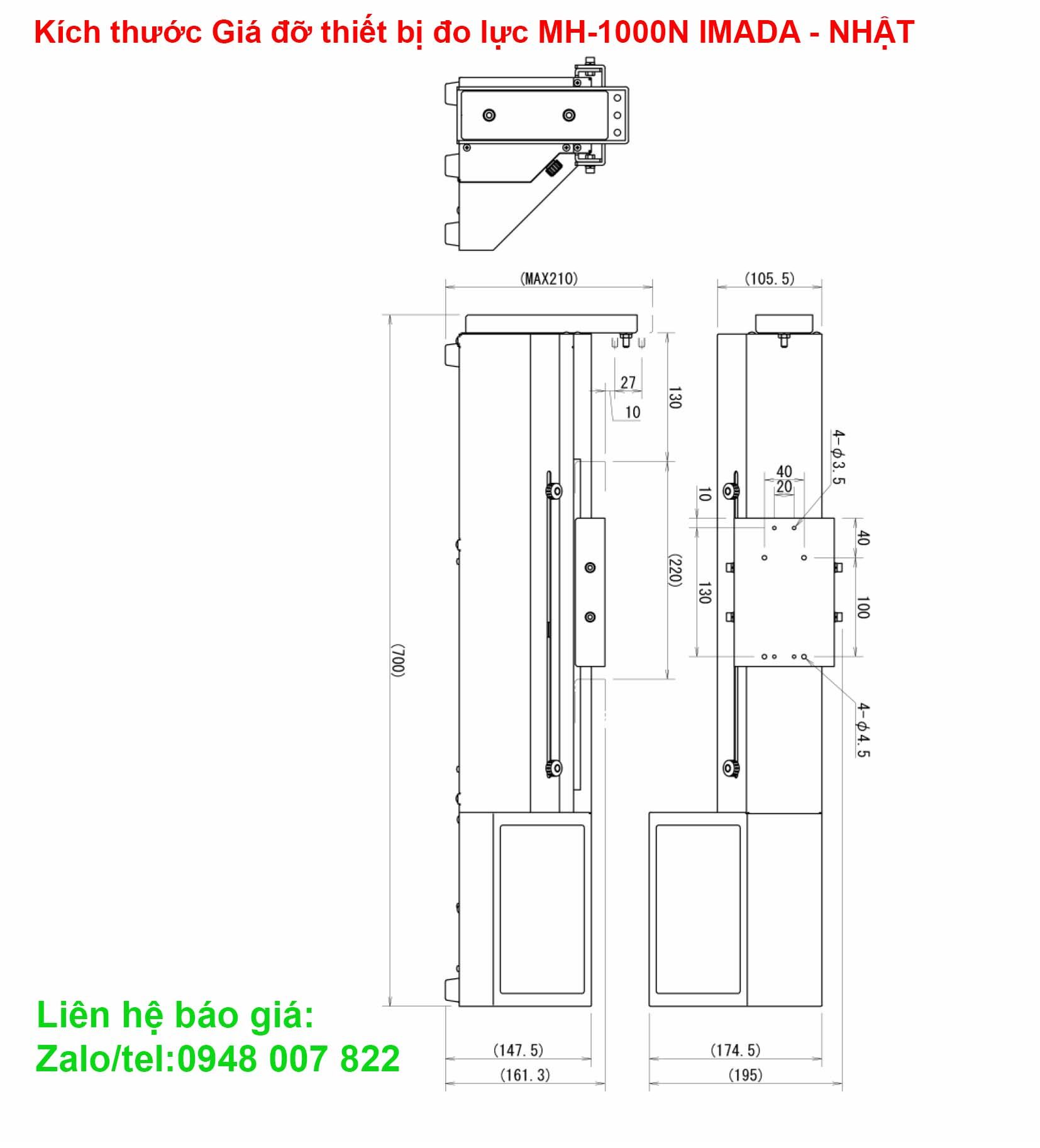 Giá đỡ thiết bị đo lực MH-1000N IMADA 2 Kich thuoc Gia do thiet bi do luc MH 1000N IMADA NHAT