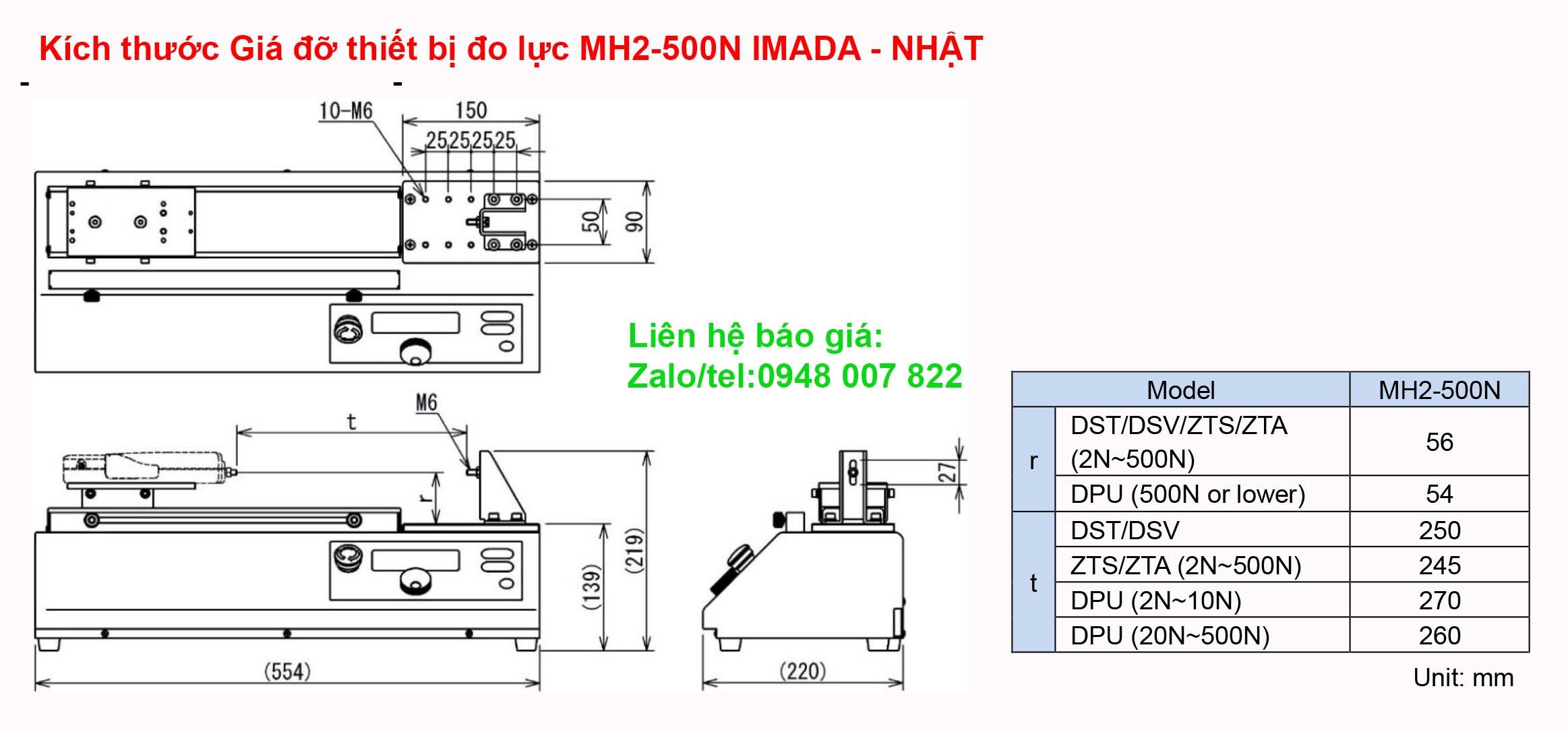 Giá đỡ thiết bị đo lực MH2-500N IMADA 3 Kich thuoc Gia do thiet bi do luc MH2 500N IMADA NHAT
