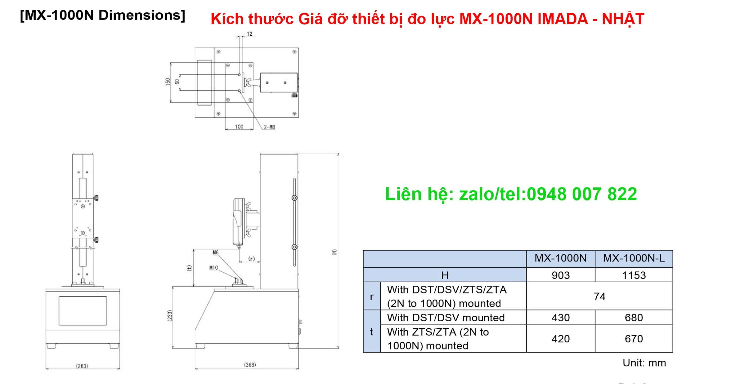 Giá đỡ thiết bị đo lực MX-1000N IMADA 3 Kich thuoc Gia do thiet bi do luc MX 1000N IMADA NHAT