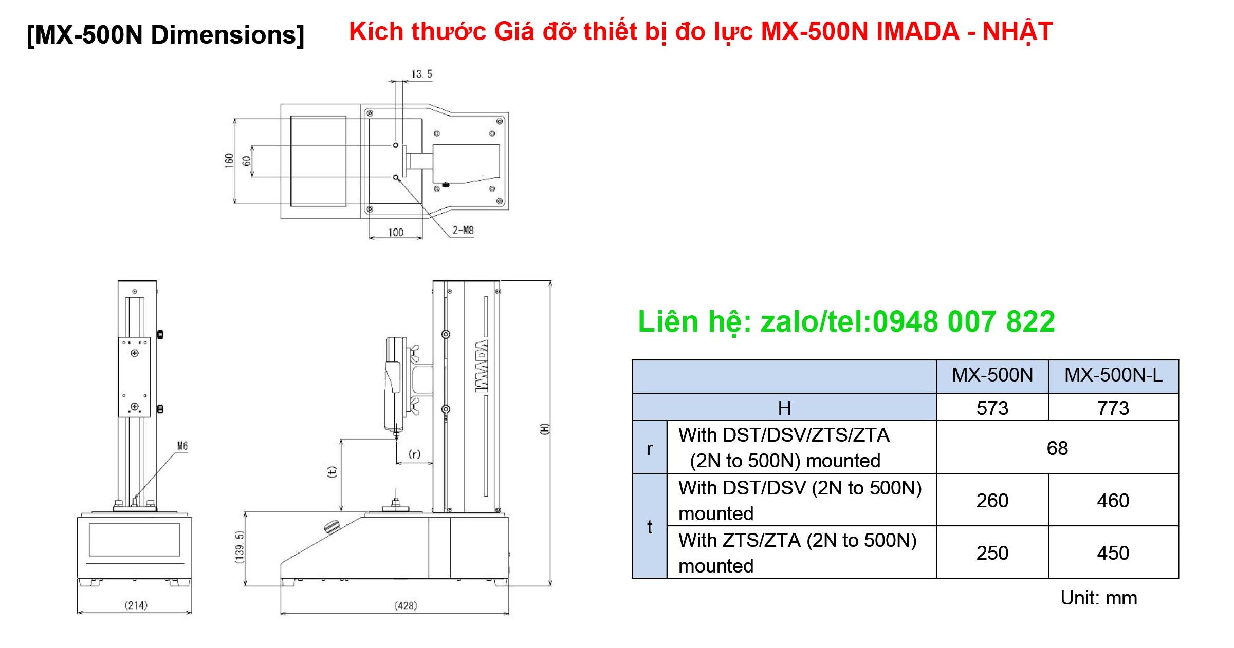 Giá đỡ thiết bị đo lực MX-500N IMADA 5 Kich thuoc Gia do thiet bi do luc MX 500N IMADA