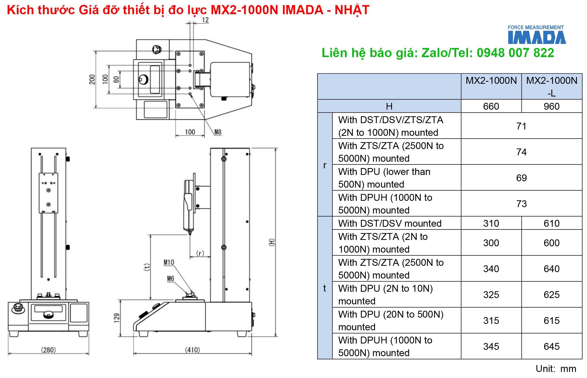 Giá đỡ thiết bị đo lực MX2-1000N IMADA 3 Kich thuoc Gia do thiet bi do luc MX2 1000N IMADA NHAT