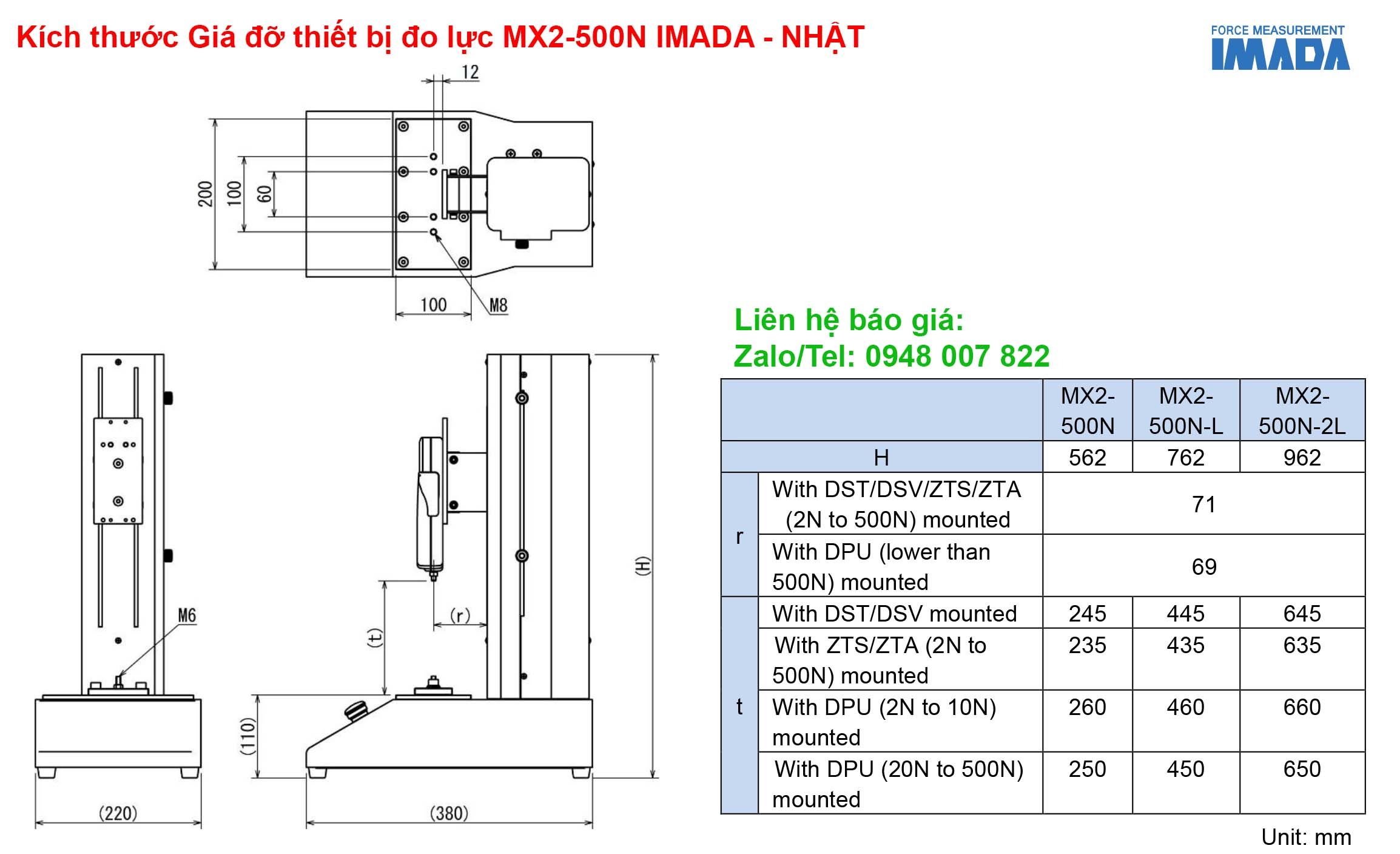 Giá đỡ thiết bị đo lực MX2-500N IMADA 5 Kich thuoc Gia do thiet bi do luc MX2 500N IMADA NHAT