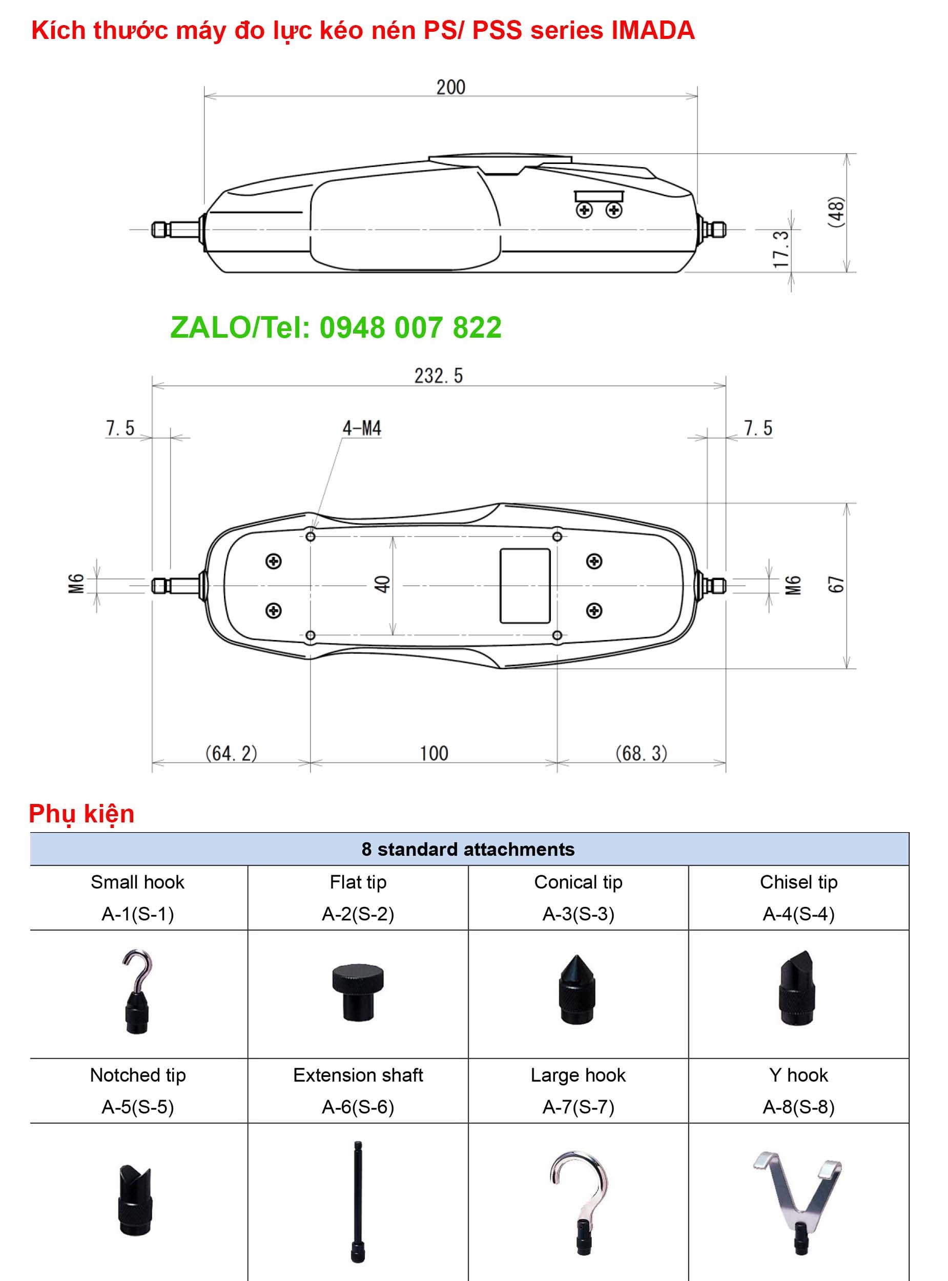 Máy đo lực kéo nén PS-300N IMADA 3 Kich thuoc va phu kien may do luc keo nen PS PSS series Imada