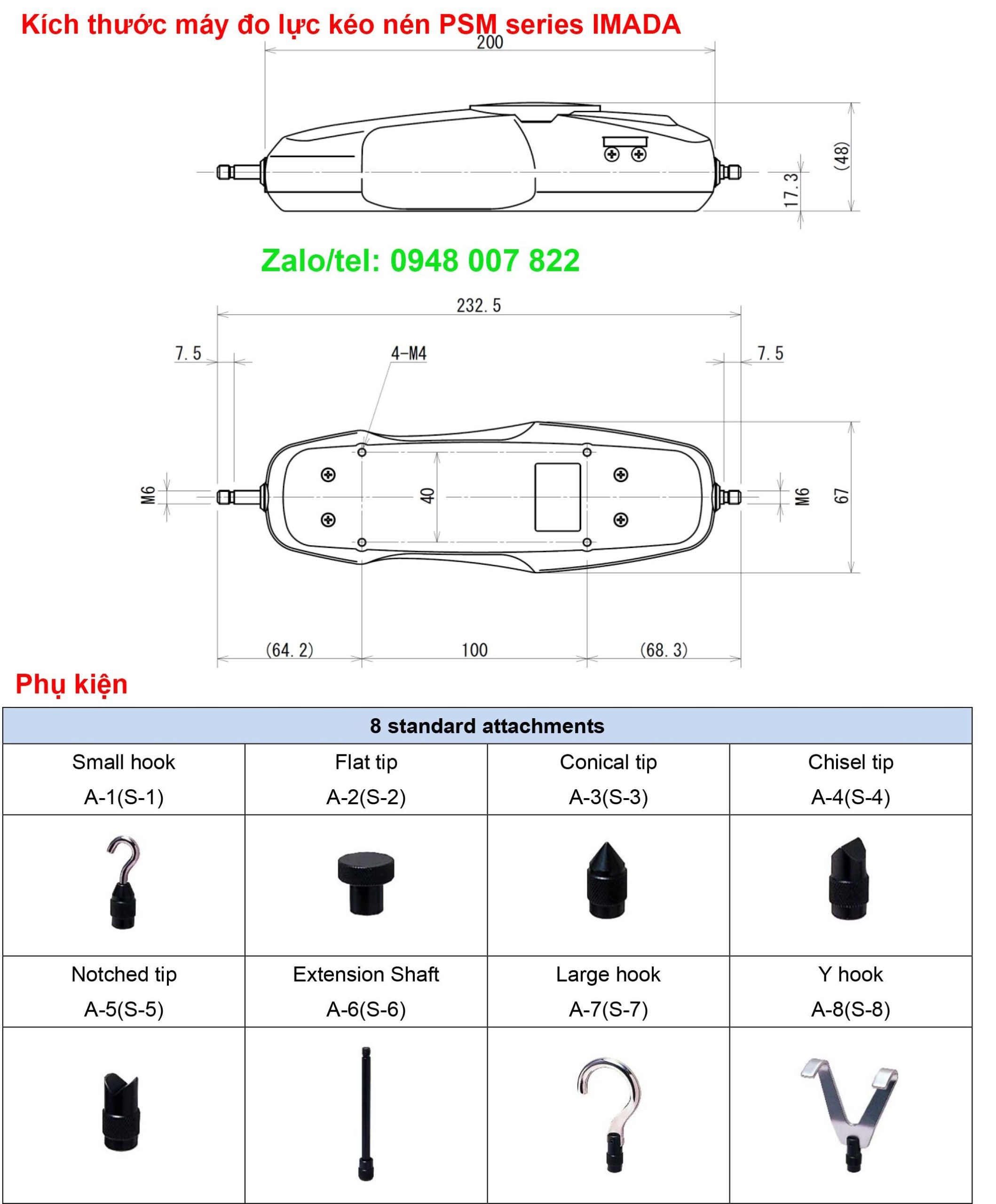 Máy đo lực kéo nén PSM-500N IMADA 3 Kich thuoc va phu kien may do luc keo nen PSM series Imada scaled