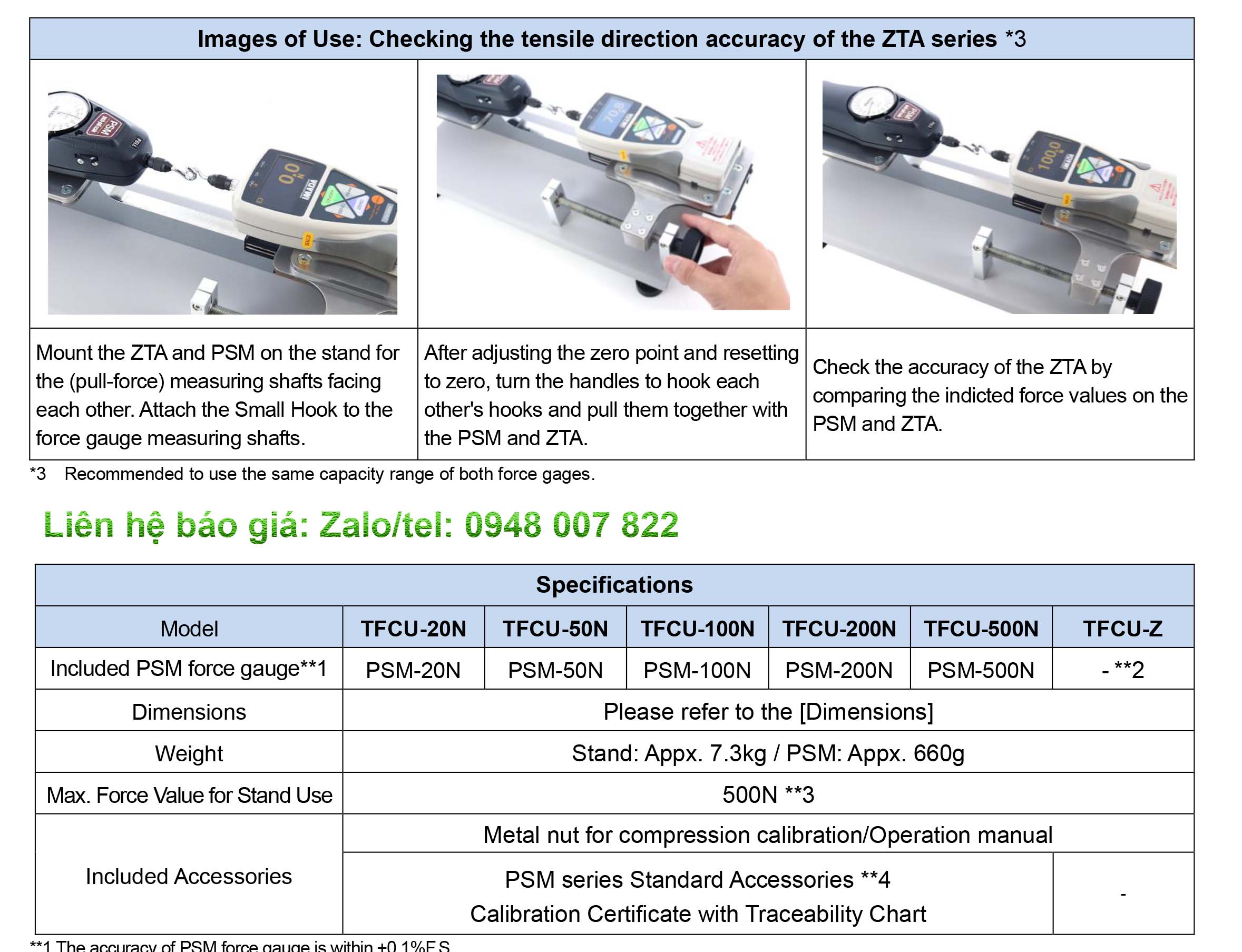 Thong so ky thuat Thiet bi hieu chuan luc de ban TFCU series Imada