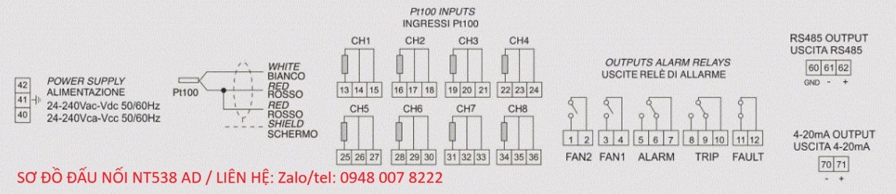 Màn hình điều khiển nhiệt độ NT538 AD Tecsystem 2 so do dau noi NT538 AD