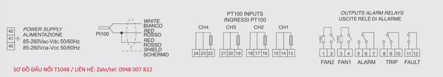 Màn hình điều khiển nhiệt độ T1048 Tecsystem 2 so do dau noi T1048