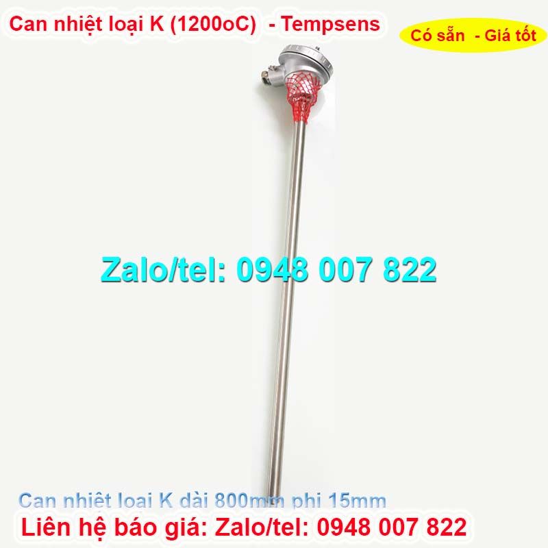Can nhiệt loại K 1200oC dài 800mm phi 15mm Tempsens 1 Can nhiệt loại K 1200oC dài 800mm phi 15mm Tempsens