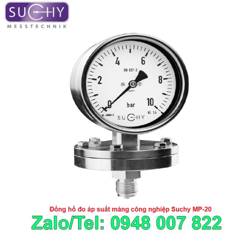 Đồng hồ đo áp suất màng 10bar có dầu Suchy MP-20F