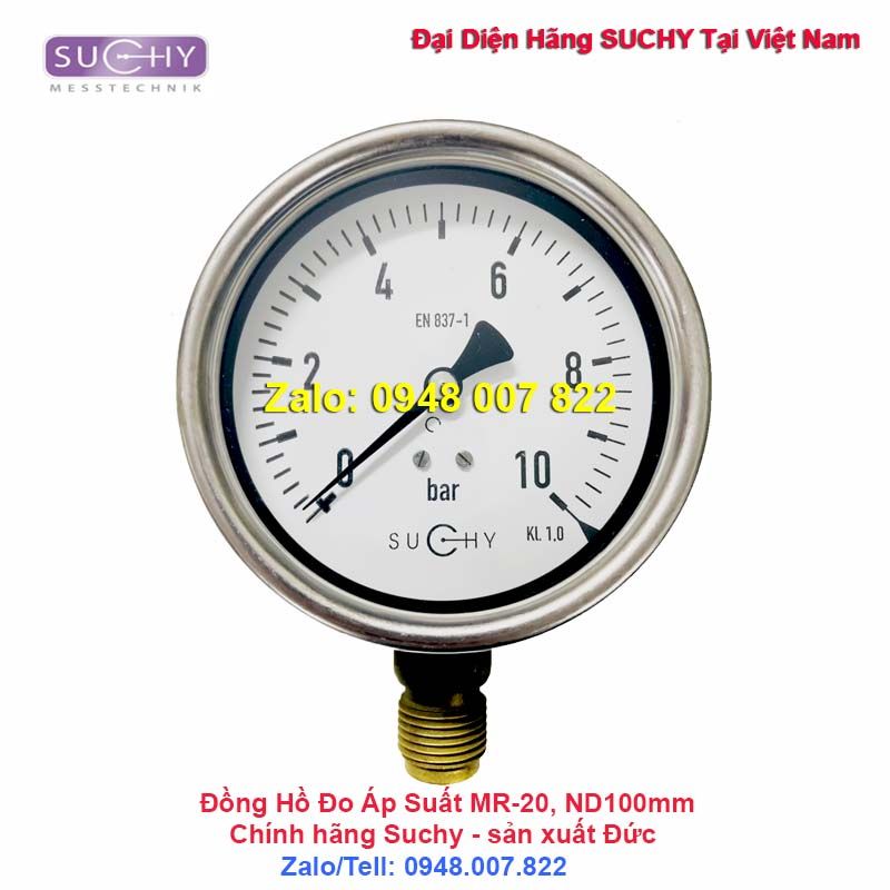 Đồng hồ đo áp suất 10bar Dn100 Suchy MR-20