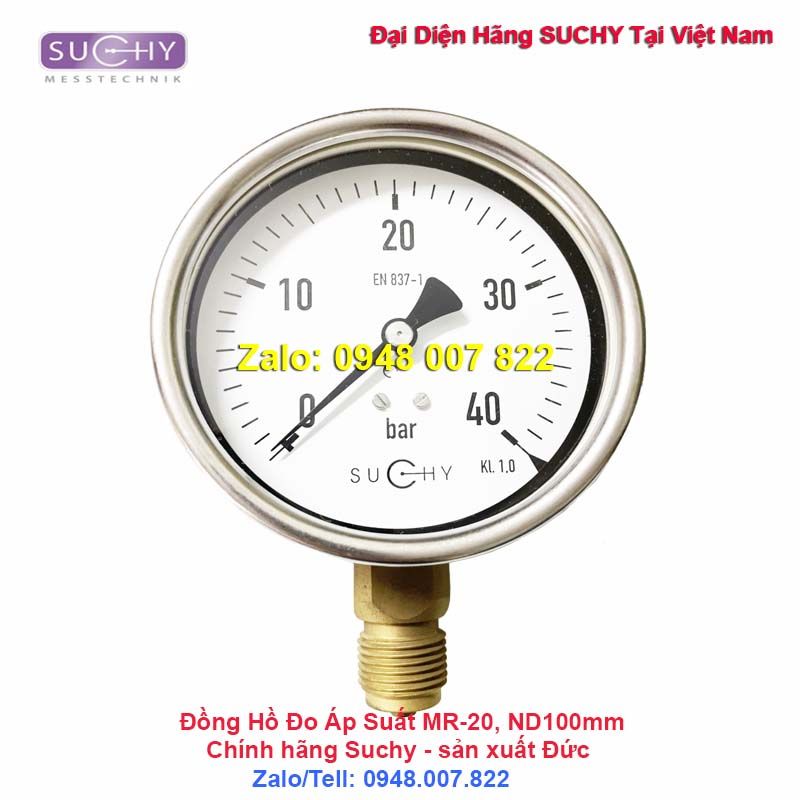 Đồng hồ đo áp suất 40bar Dn100 Suchy MR-20