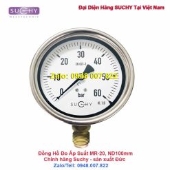 Đồng hồ đo áp suất 60bar Dn100 Suchy MR-20