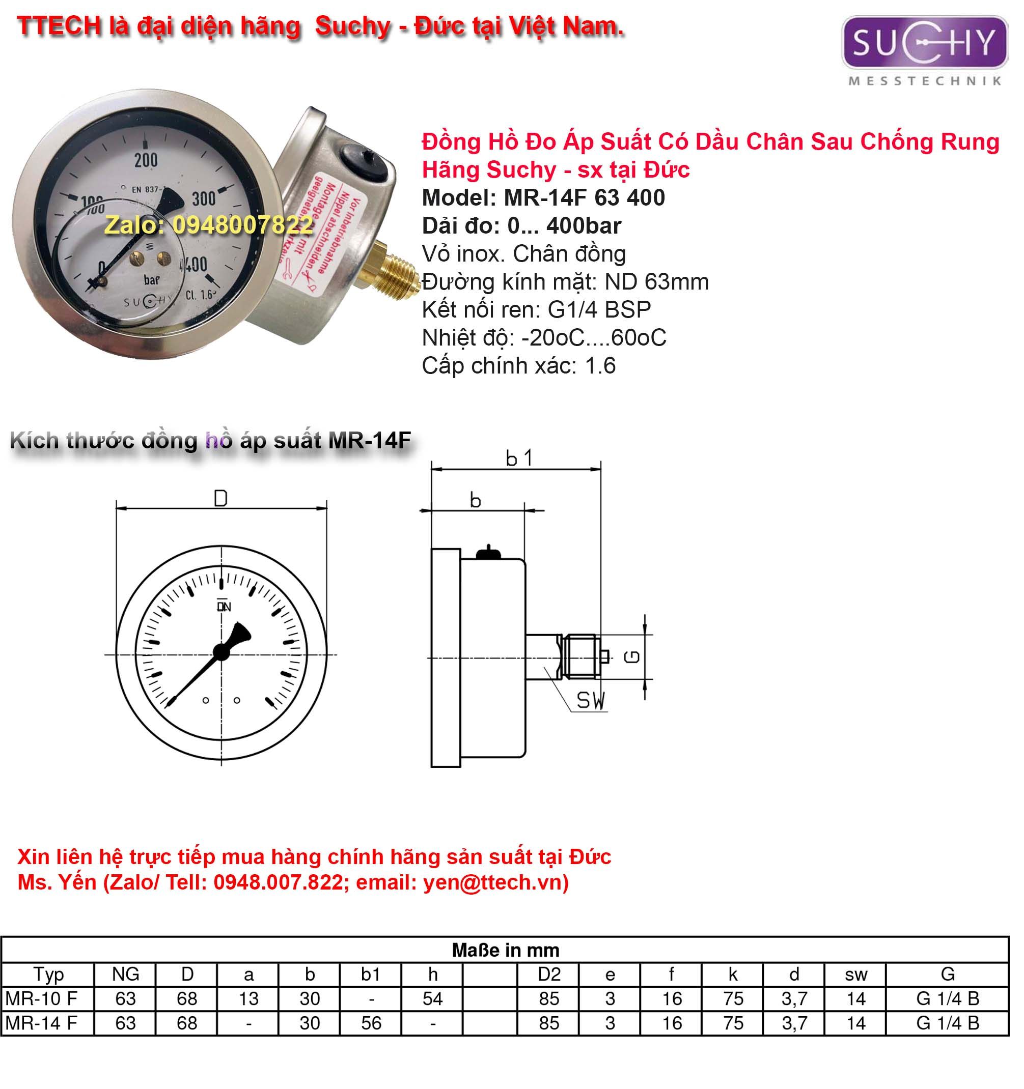 kich thuoc dong ho ap suat 400 bar MR 14F suchy