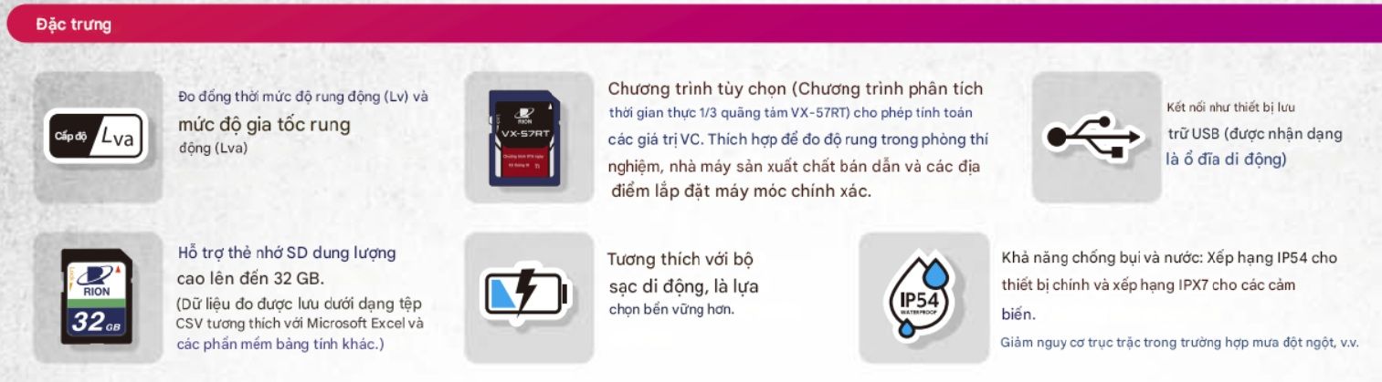 Dac trung May do do rung VM 57 Rion